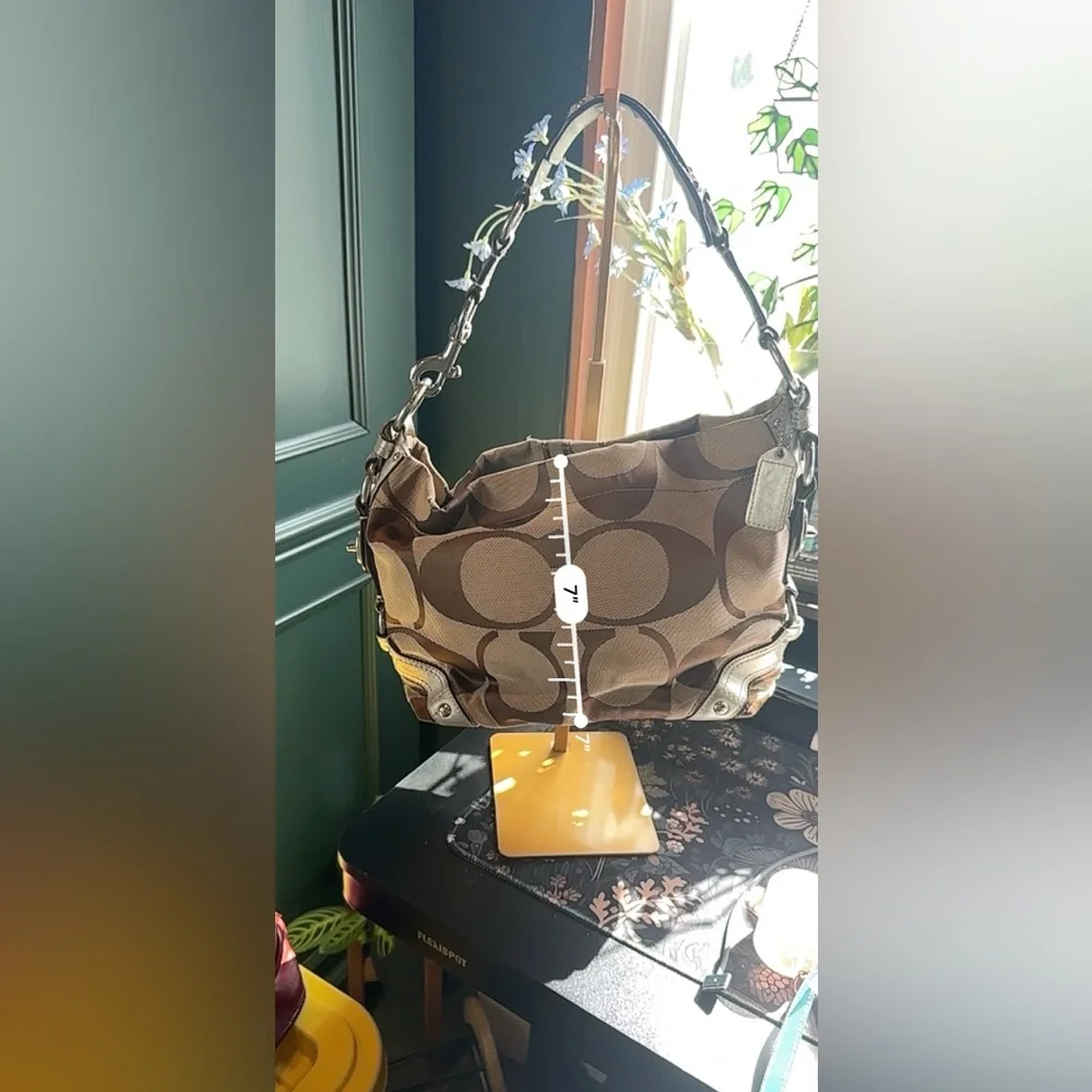 Coach Tan and Cream Carly Signature Hobo Bag